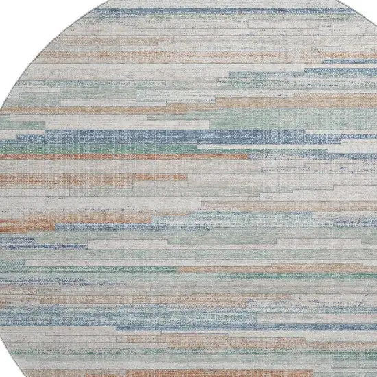 8' Linen Copper And Ivory Striped Washable Round Rug With UV Protection Photo 3