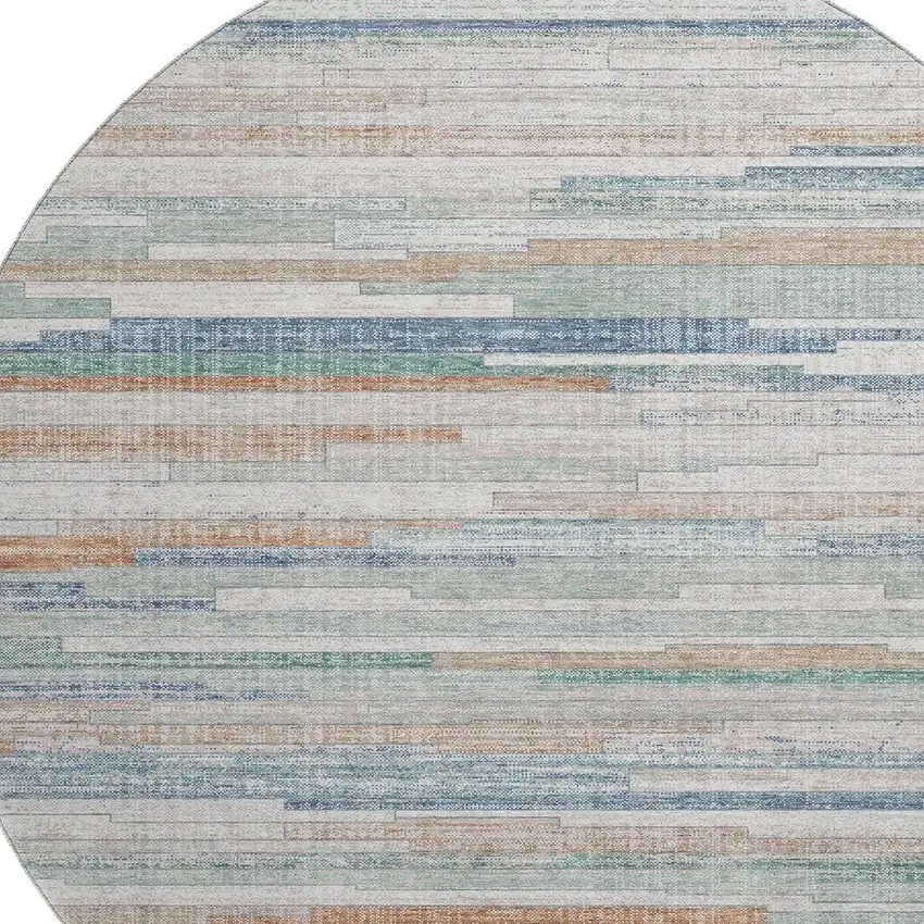 8' Linen Copper And Ivory Striped Washable Round Rug With UV Protection Photo 3