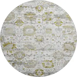 Photo of 8' Linen Gold And Ivory Oriental Washable Round Rug With UV Protection