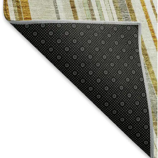 8' Linen Gold And Sage Striped Washable Round Rug With UV Protection Photo 5