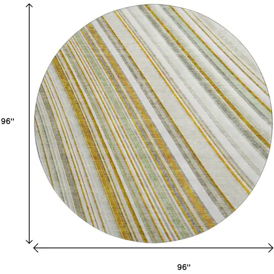 8' Linen Gold And Sage Striped Washable Round Rug With UV Protection Photo 9