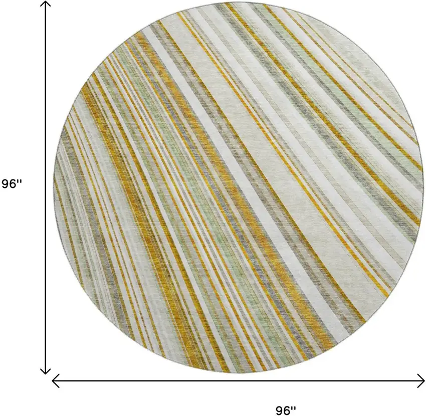 8' Linen Gold And Sage Striped Washable Round Rug With UV Protection Photo 9