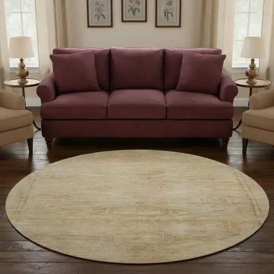 8' Linen Gold And Wheat Abstract Geometric Washable Round Rug With UV Protection Photo 2