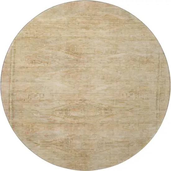 8' Linen Gold And Wheat Abstract Geometric Washable Round Rug With UV Protection Photo 2