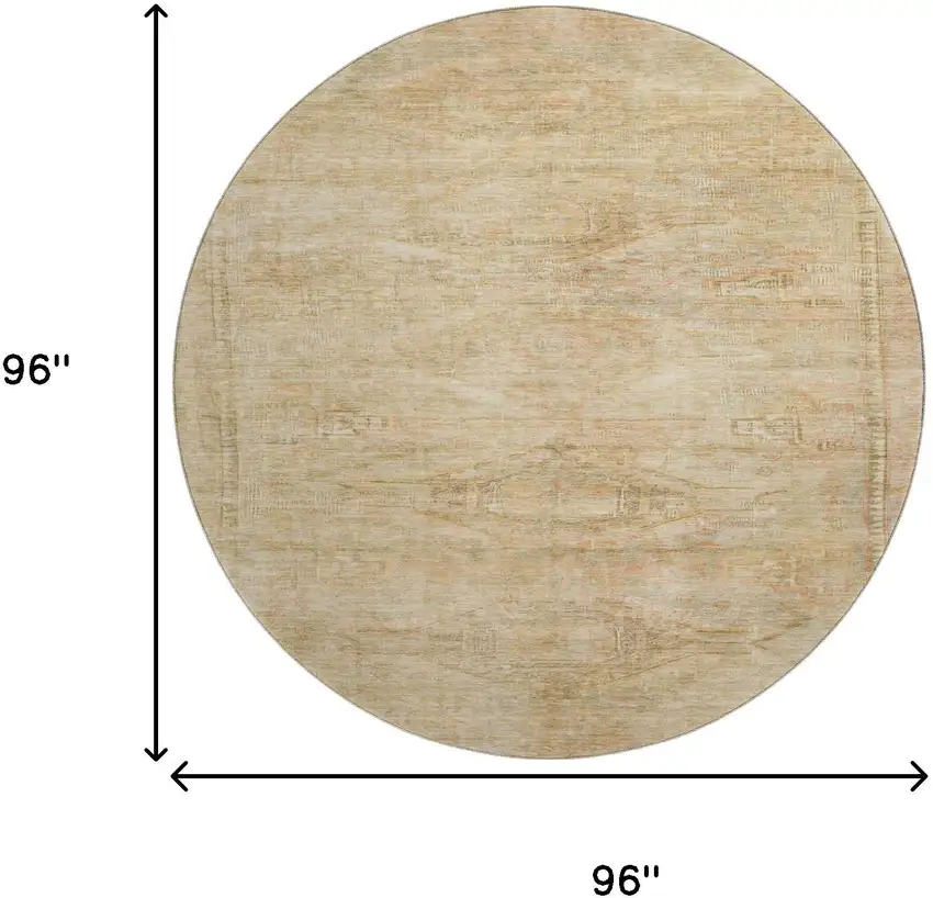 8' Linen Gold And Wheat Abstract Geometric Washable Round Rug With UV Protection Photo 8