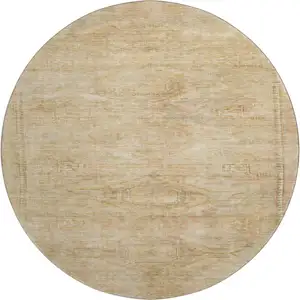 Photo of 8' Linen Gold And Wheat Abstract Geometric Washable Round Rug With UV Protection