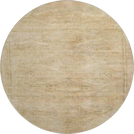 8' Linen Gold And Wheat Abstract Geometric Washable Round Rug With UV Protection Photo 1
