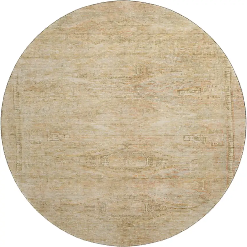 8' Linen Gold And Wheat Abstract Geometric Washable Round Rug With UV Protection Photo 1