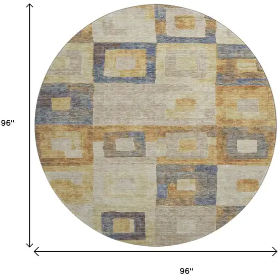 8' Linen Gold And Wheat Geometric Washable Round Rug With UV Protection Photo 8