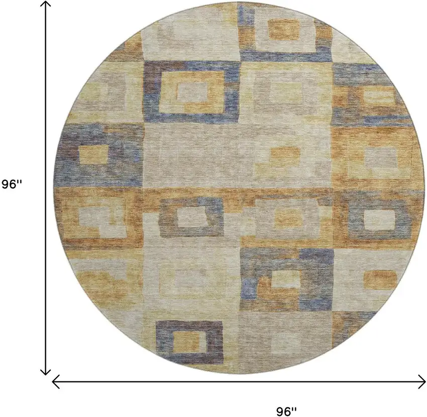 8' Linen Gold And Wheat Geometric Washable Round Rug With UV Protection Photo 8