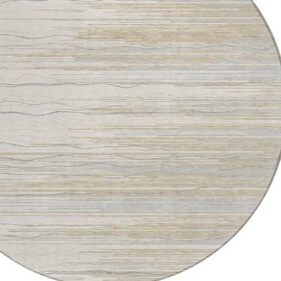 8' Linen Gray And Beige Round Striped Washable Indoor Outdoor Area Rug Photo 4