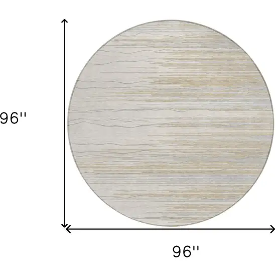 8' Linen Gray And Beige Round Striped Washable Indoor Outdoor Area Rug Photo 3