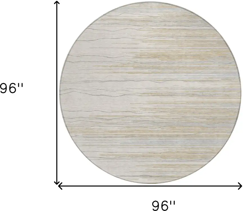 8' Linen Gray And Beige Round Striped Washable Indoor Outdoor Area Rug Photo 3