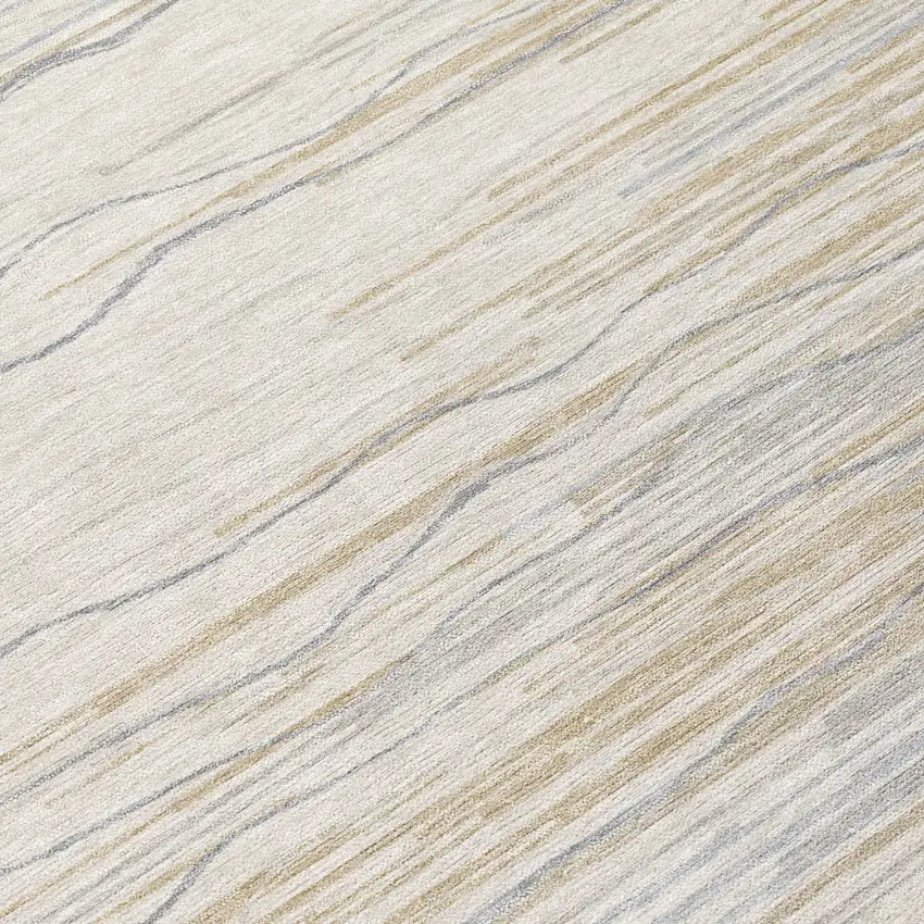 8' Linen Gray And Beige Round Striped Washable Indoor Outdoor Area Rug Photo 8
