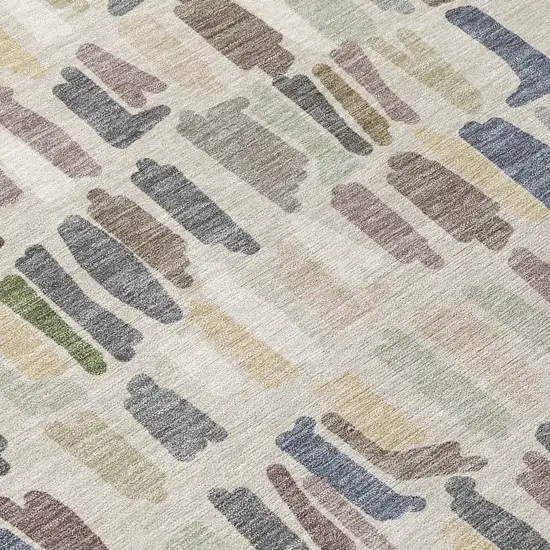 8' Linen Gray And Beige Round Striped Washable Indoor Outdoor Area Rug Photo 9