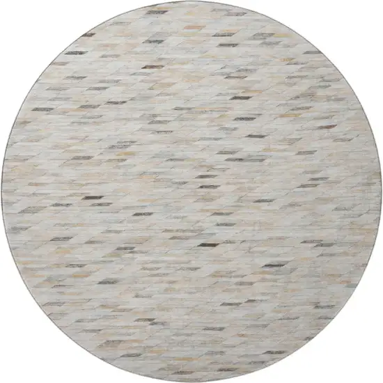 8' Linen Gray And Ivory Geometric Washable Round Rug With UV Protection Photo 3