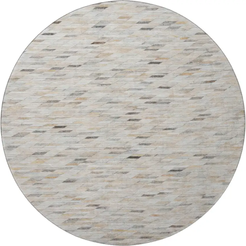 8' Linen Gray And Ivory Geometric Washable Round Rug With UV Protection Photo 3