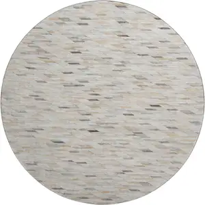 Photo of 8' Linen Gray And Ivory Geometric Washable Round Rug With UV Protection