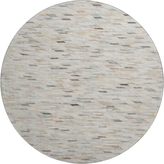 8' Linen Gray And Ivory Geometric Washable Round Rug With UV Protection Photo 1