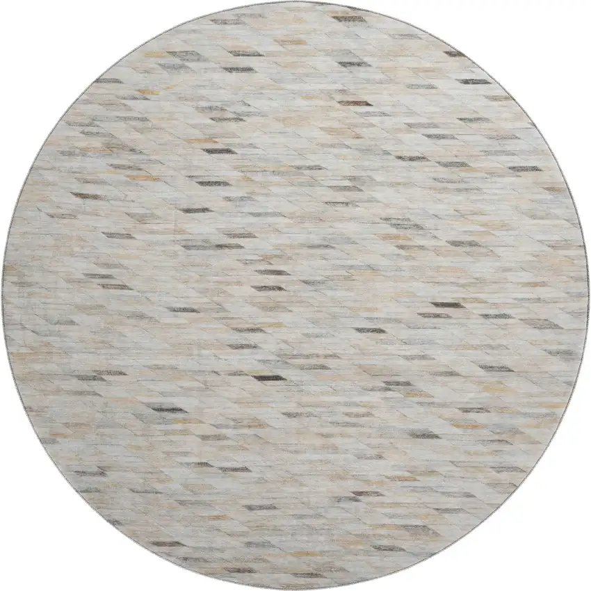 8' Linen Gray And Ivory Geometric Washable Round Rug With UV Protection Photo 1