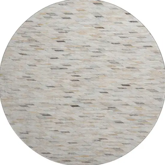 8' Linen Gray And Ivory Geometric Washable Round Rug With UV Protection Photo 2