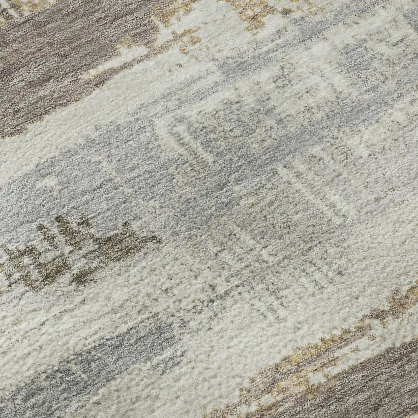 8' Linen Gray And Ivory Striped Washable Round Rug With UV Protection Photo 8