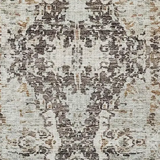 8' Linen Gray And Silver Abstract Washable Round Rug With UV Protection Photo 2