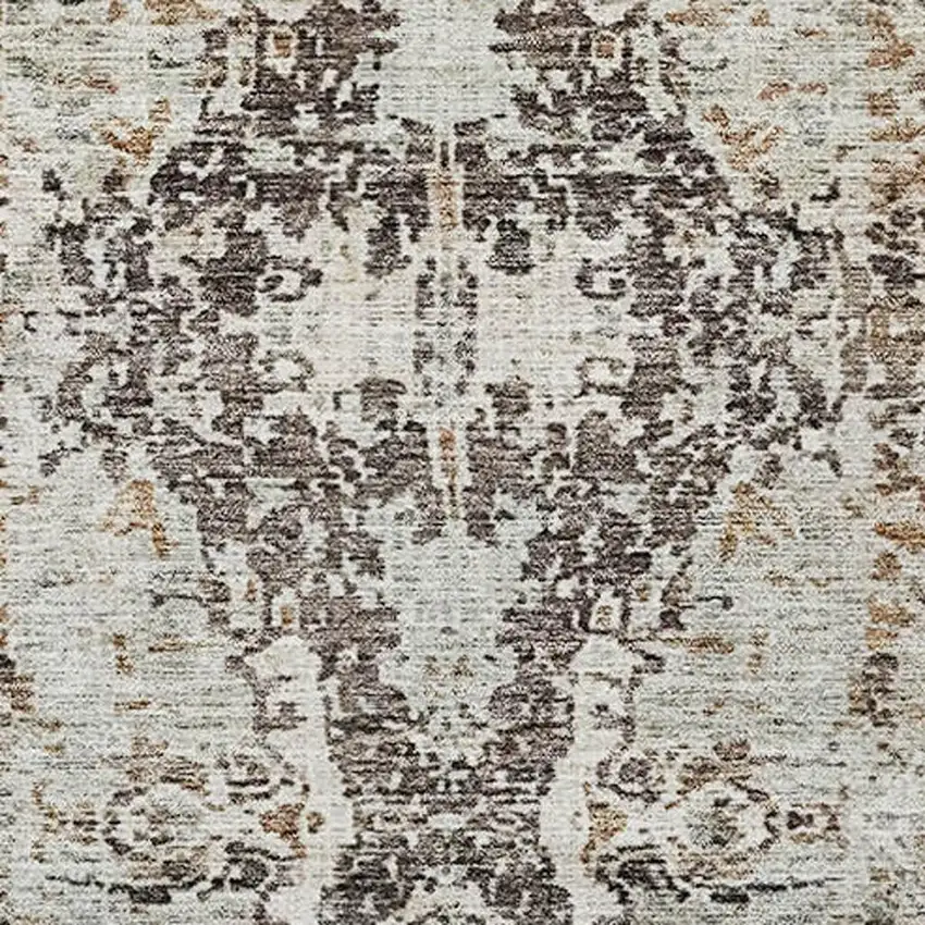 8' Linen Gray And Silver Abstract Washable Round Rug With UV Protection Photo 2