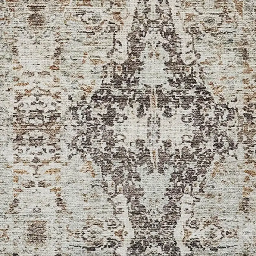 8' Linen Gray And Silver Abstract Washable Round Rug With UV Protection Photo 3