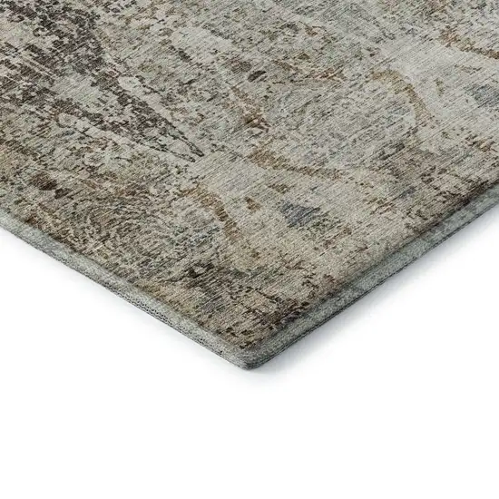 8' Linen Gray And Silver Abstract Washable Round Rug With UV Protection Photo 6