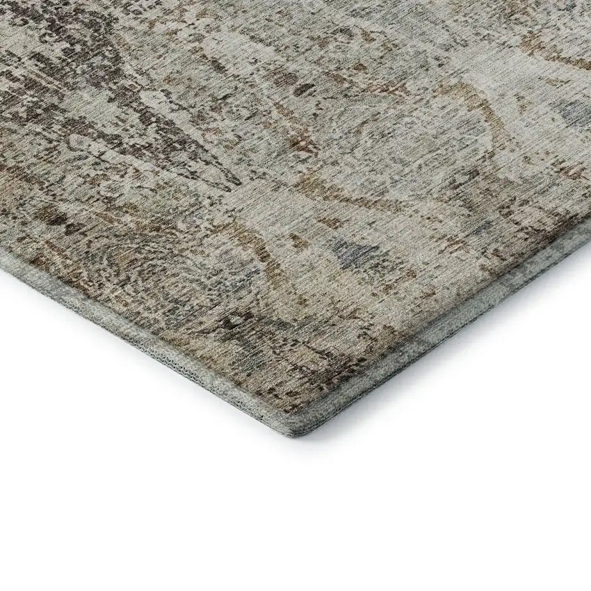 8' Linen Gray And Silver Abstract Washable Round Rug With UV Protection Photo 6