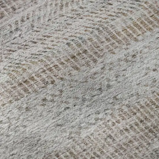 8' Linen Gray And Taupe Striped Washable Round Rug With UV Protection Photo 8