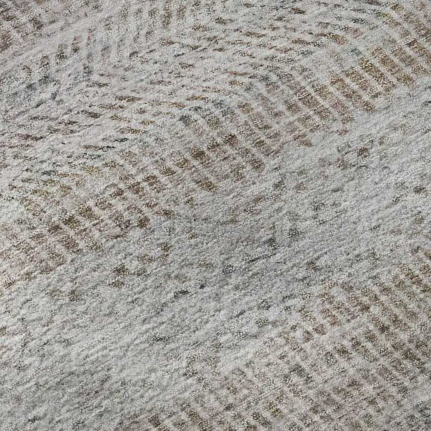 8' Linen Gray And Taupe Striped Washable Round Rug With UV Protection Photo 8