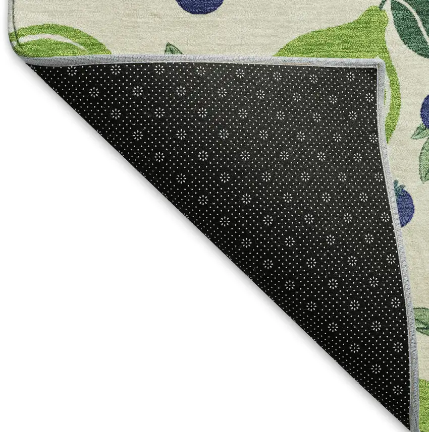 8' Linen Green And Blue Round Lemons Washable Indoor Outdoor Area Rug Photo 5