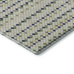 Photo of 8' Linen Green And Blue Striped Washable Area Rug With UV Protection
