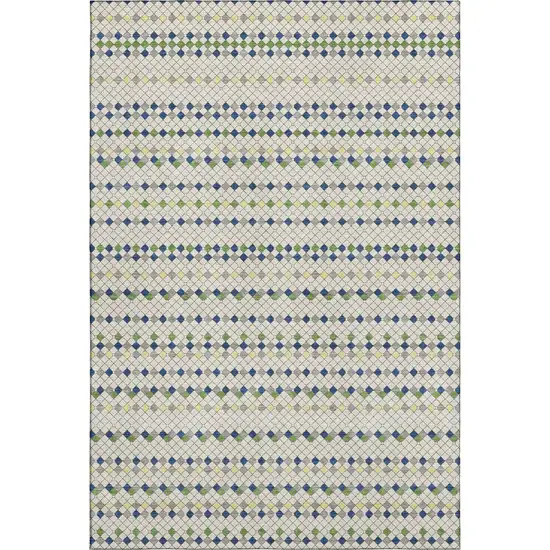 8' Linen Green And Blue Striped Washable Area Rug With UV Protection Photo 6