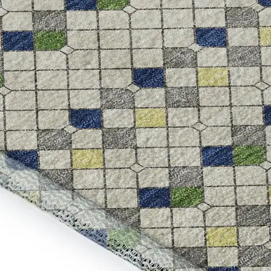 8' Linen Green And Blue Striped Washable Area Rug With UV Protection Photo 2