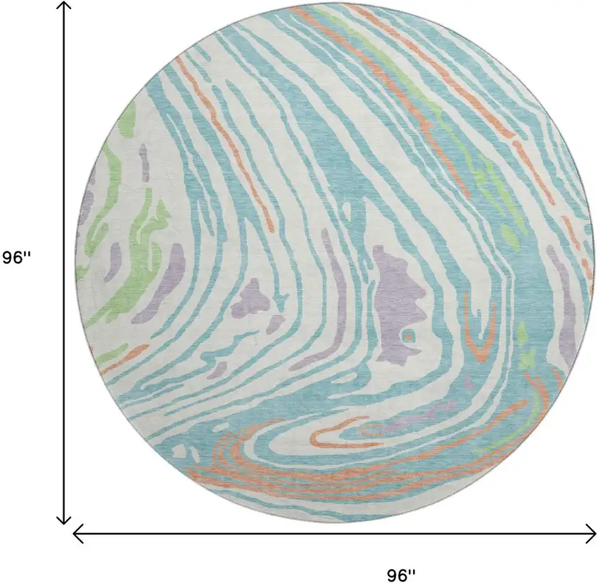 8' Linen Green And Teal Abstract Washable Round Rug With UV Protection Photo 9