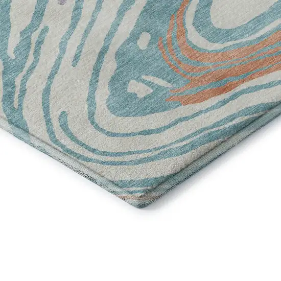 8' Linen Green And Teal Abstract Washable Round Rug With UV Protection Photo 6