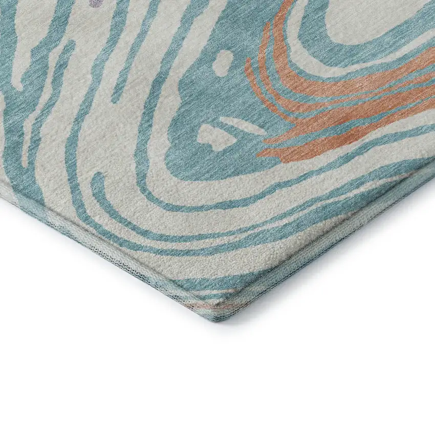 8' Linen Green And Teal Abstract Washable Round Rug With UV Protection Photo 6