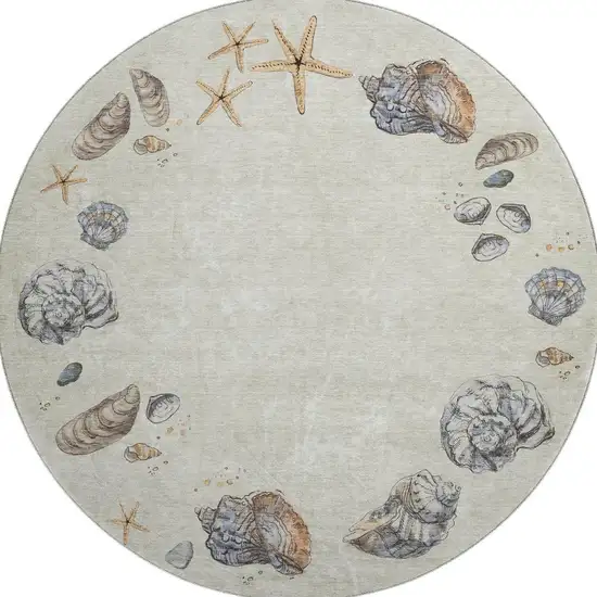 8' Linen Ivory And Beige Geometric Washable Round Rug With UV Protection Photo 3