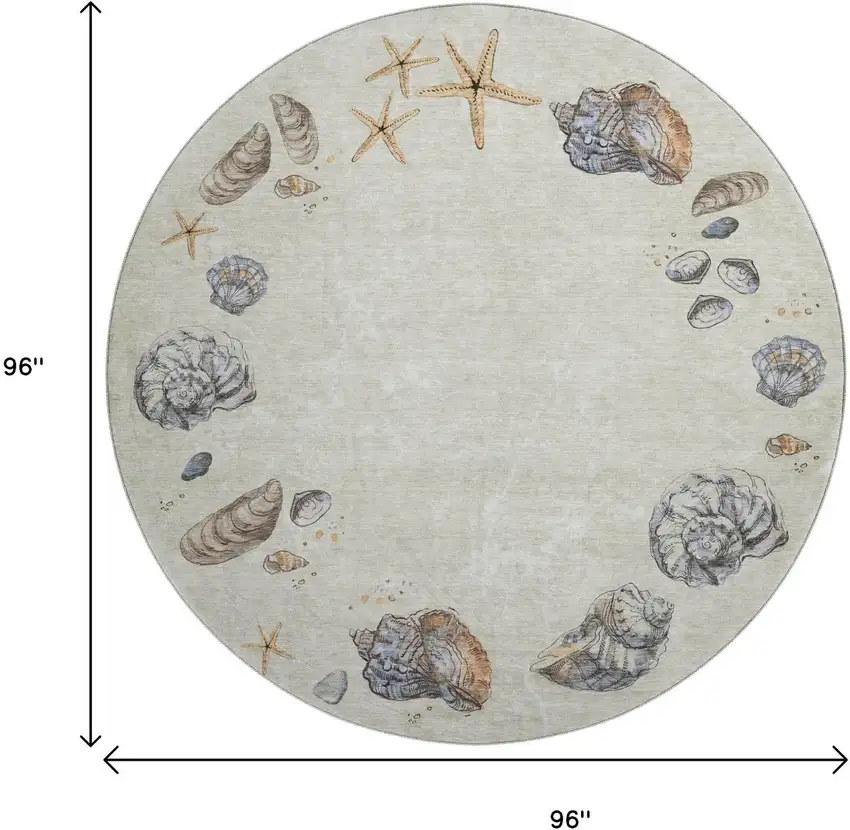 8' Linen Ivory And Beige Geometric Washable Round Rug With UV Protection Photo 3