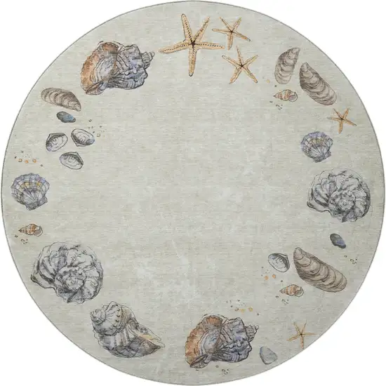 8' Linen Ivory And Beige Geometric Washable Round Rug With UV Protection Photo 4