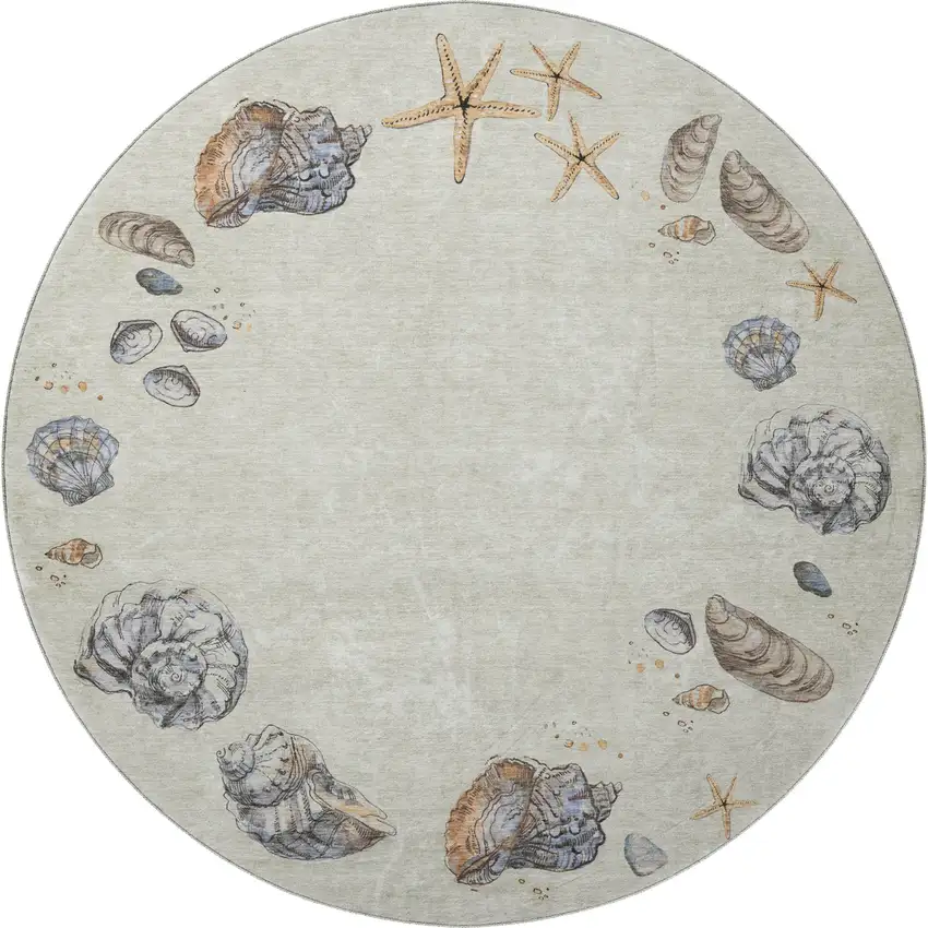 8' Linen Ivory And Beige Geometric Washable Round Rug With UV Protection Photo 4