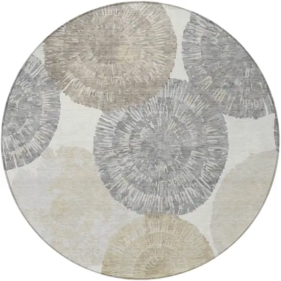 8' Linen Ivory And Beige Round Abstract Washable Indoor Outdoor Area Rug Photo 4