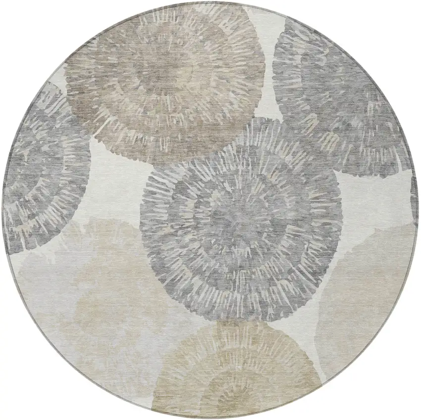 8' Linen Ivory And Beige Round Abstract Washable Indoor Outdoor Area Rug Photo 4