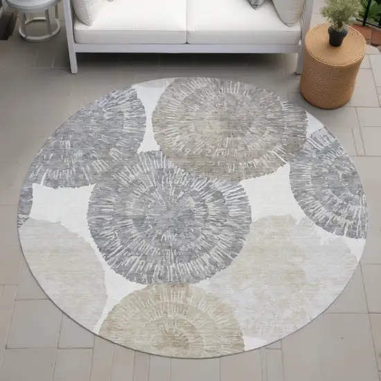 8' Linen Ivory And Beige Round Abstract Washable Indoor Outdoor Area Rug Photo 8