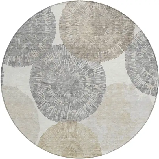 8' Linen Ivory And Beige Round Abstract Washable Indoor Outdoor Area Rug Photo 2