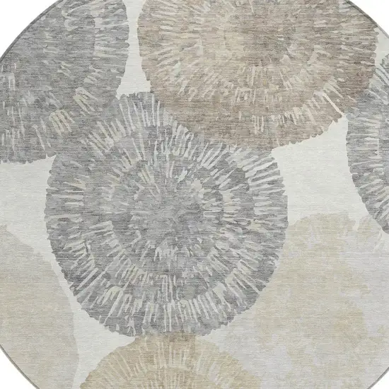 8' Linen Ivory And Beige Round Abstract Washable Indoor Outdoor Area Rug Photo 7