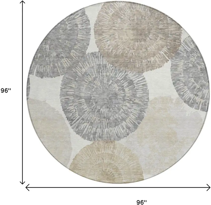 8' Linen Ivory And Beige Round Abstract Washable Indoor Outdoor Area Rug Photo 3